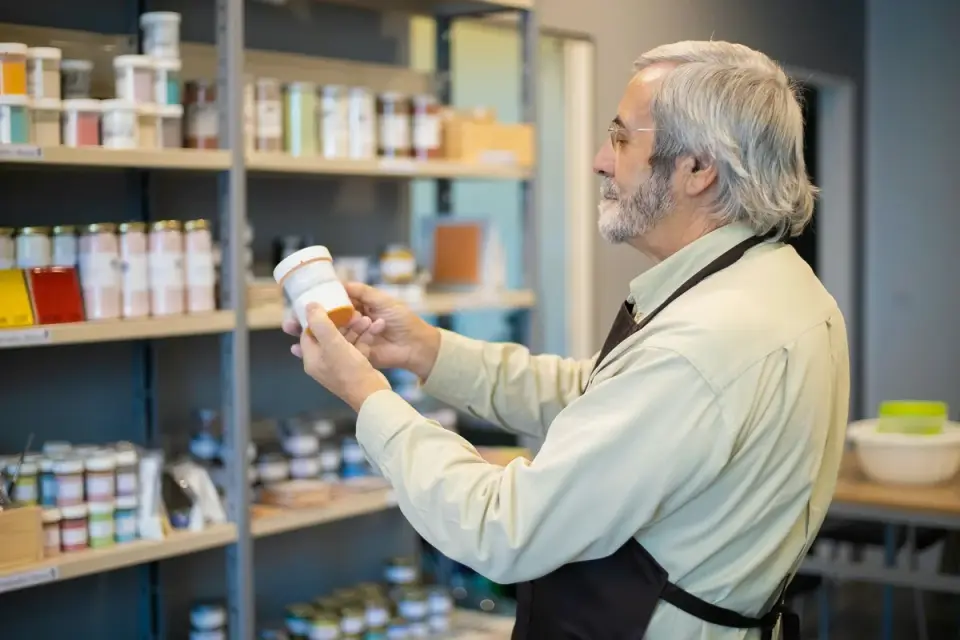 A veterinarian examining the ingredient panel on a pet supplement label