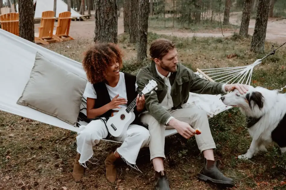 Dog camping with an owner