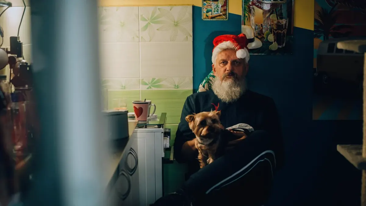 Dog owner preparing a meal