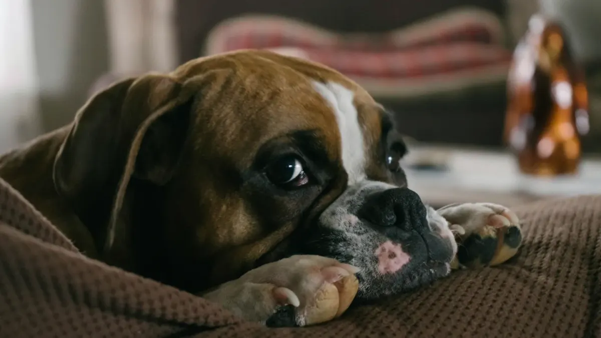 Senior dog resting at home