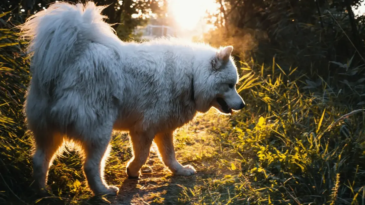 Senior dog walking outdoors